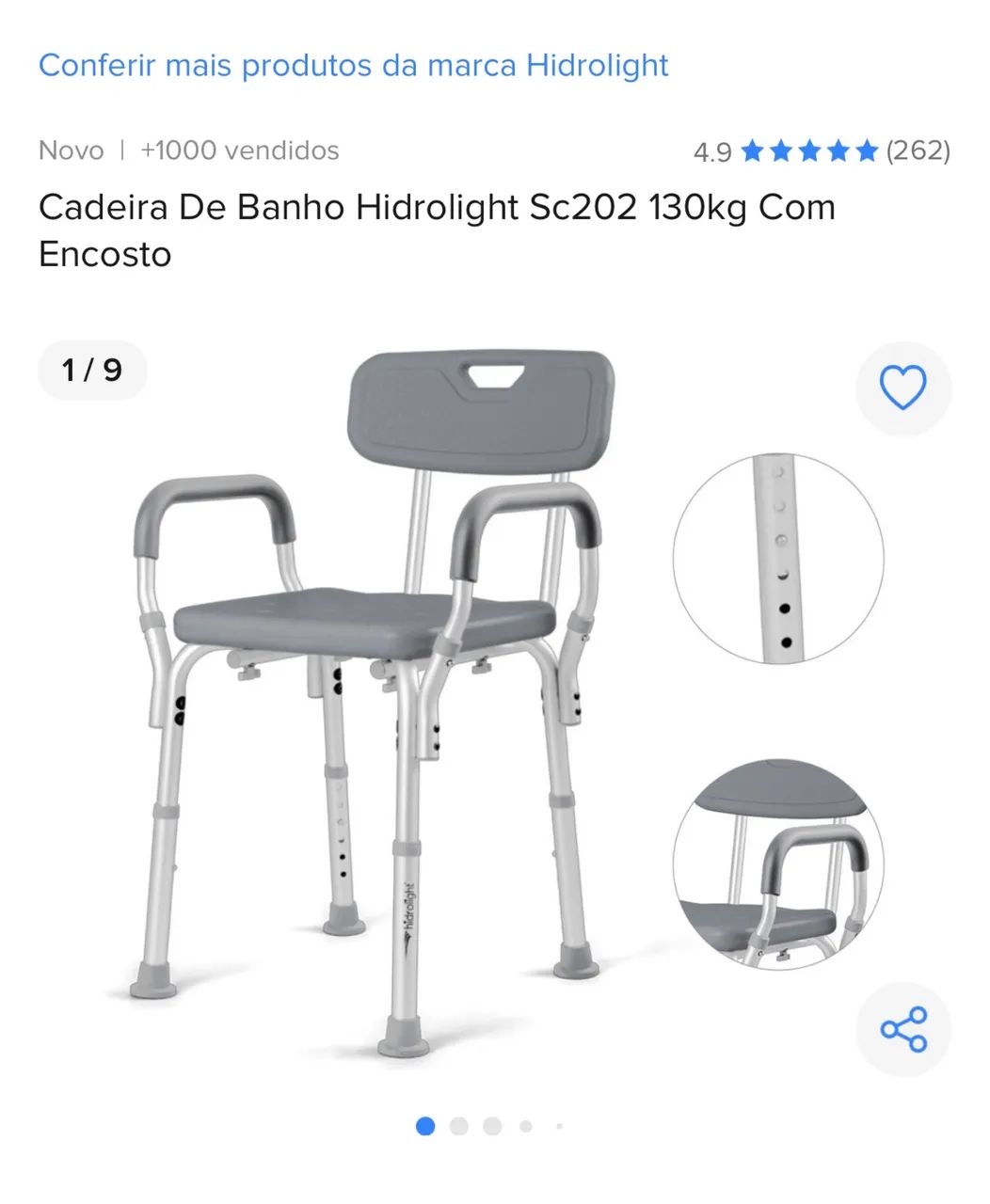 CADEIRA BANHO HIDROLIGHT SC202 130KG