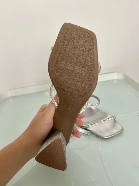 Sandália Salto Alto Prata - Foto 3