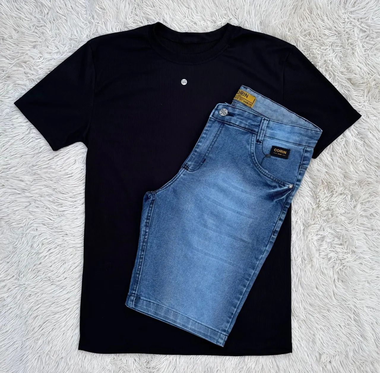 Kit Camisa Canelada e Bermuda Jeans