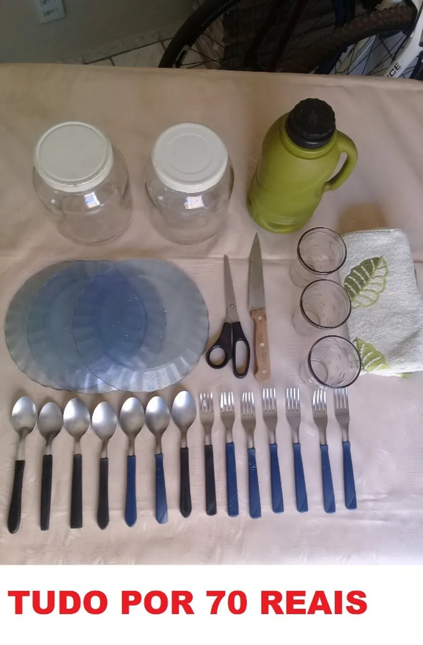 Kit vasilhas - para camping, pescaria, caminhoneiro, trilha, escoteiro (prato, faca, garra