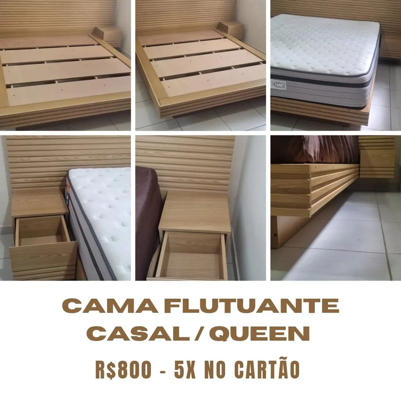 Cama Casal/Queen com Cabeceira e Mesa de Apoio flutuante  - Foto 5