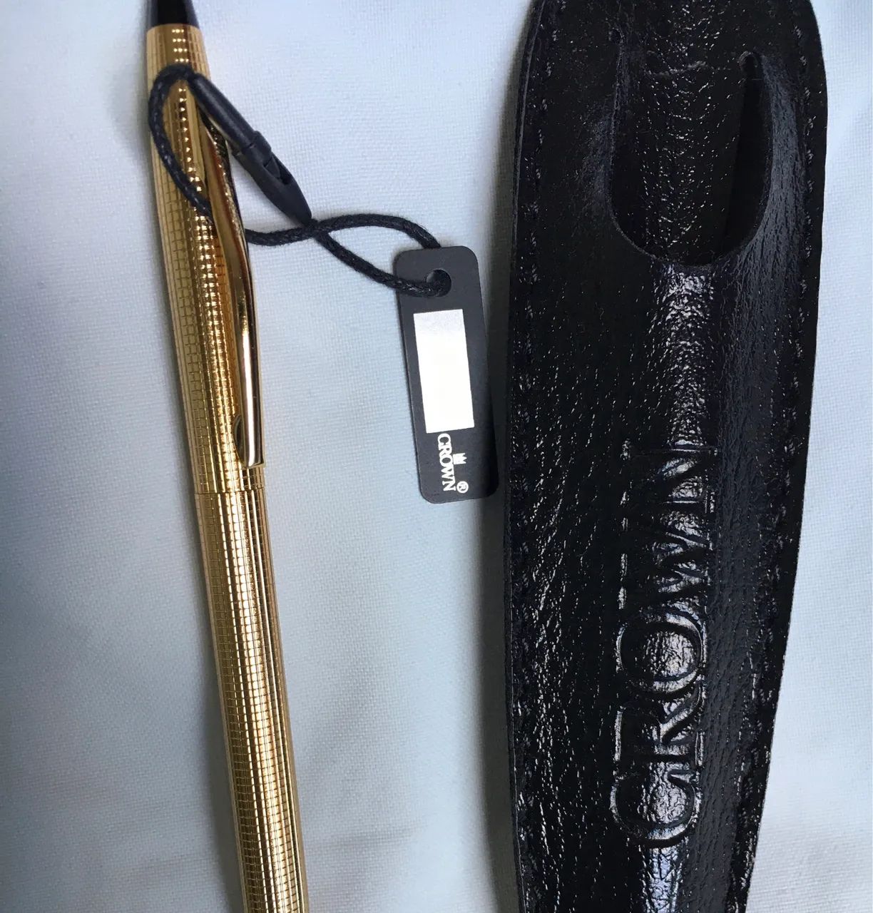 CANETA CROWN LUXO NOVÍSSIMA CASE COURO DOURADA LINDA - Foto 3