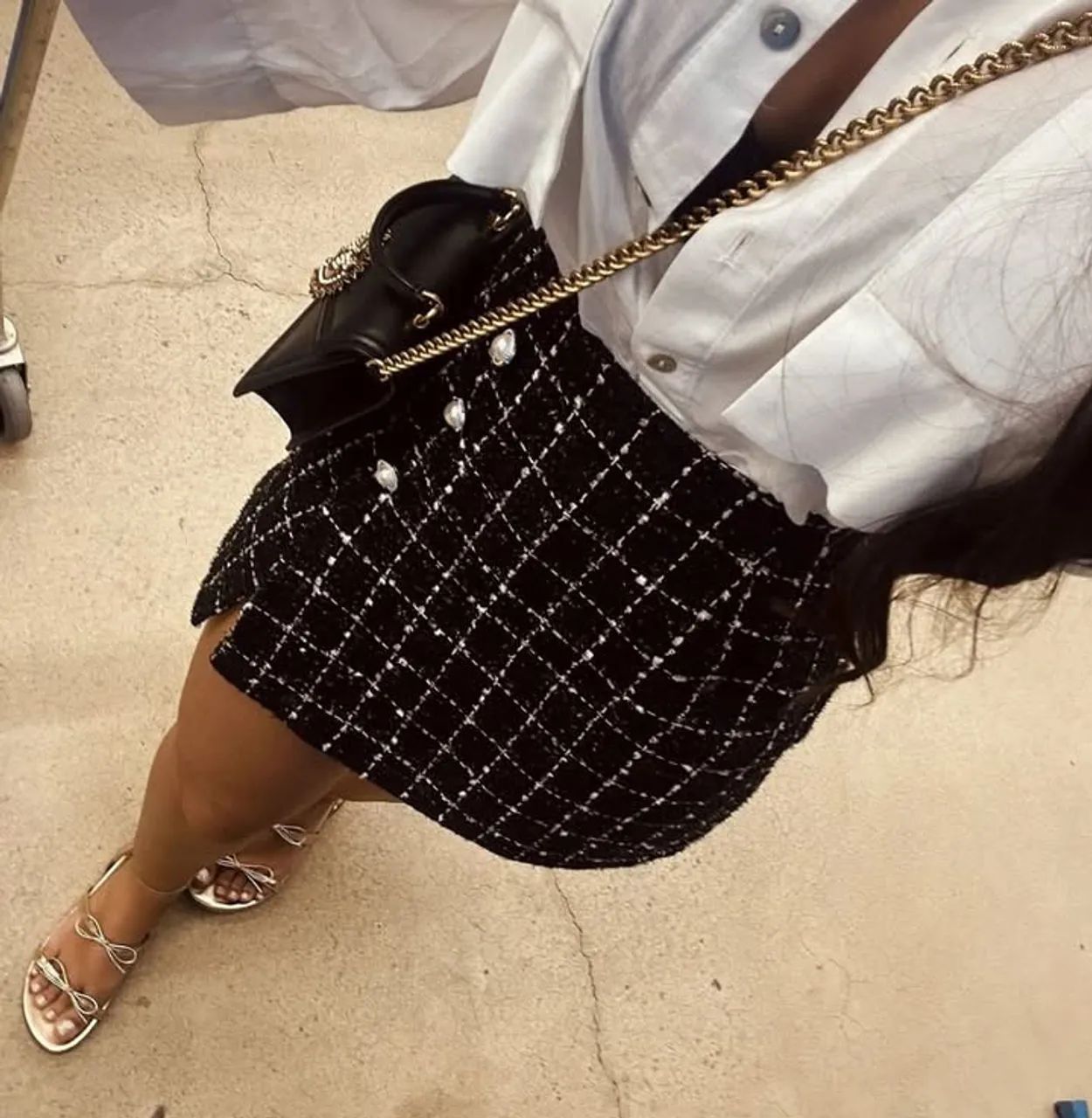 Saia Tweed Preta com Detalhes TAM 36