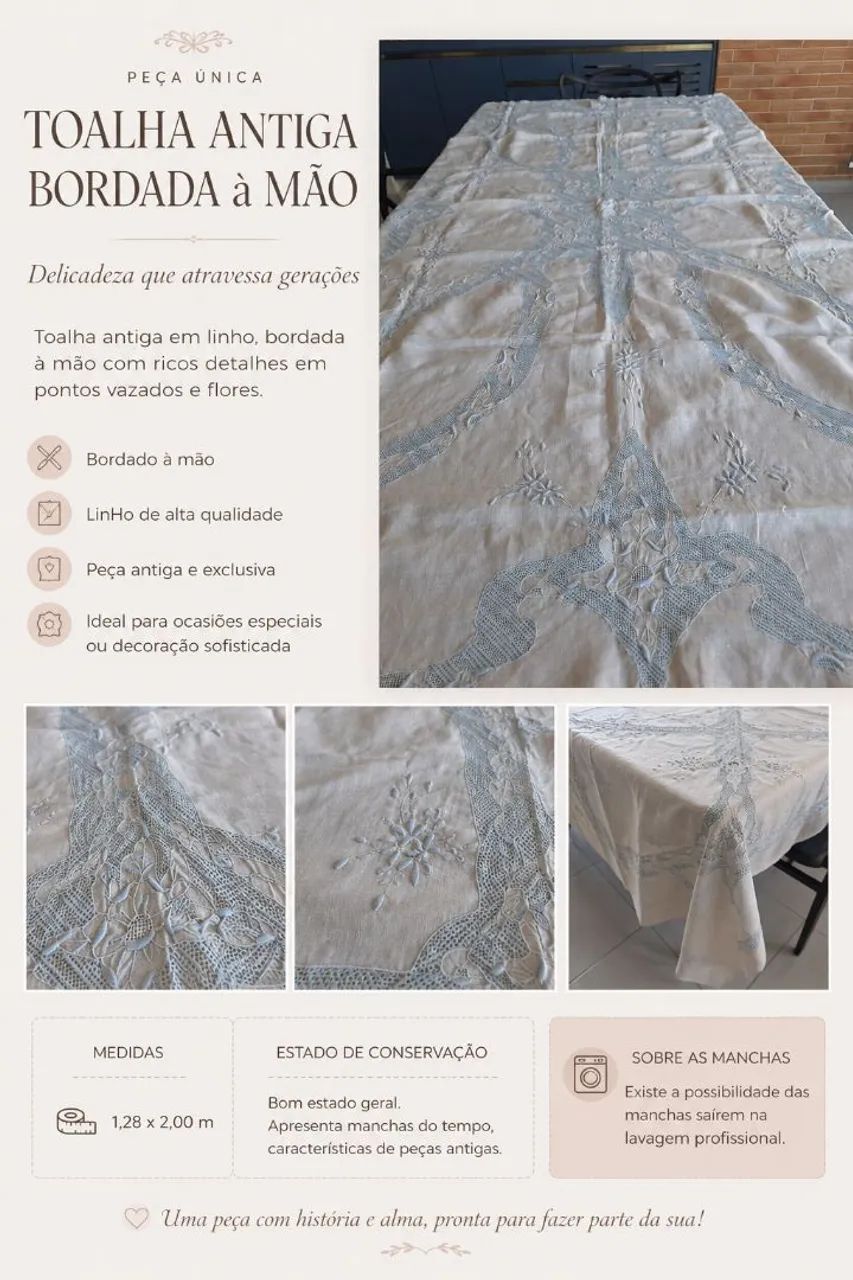 Toalha de mesa bordada - Antiga