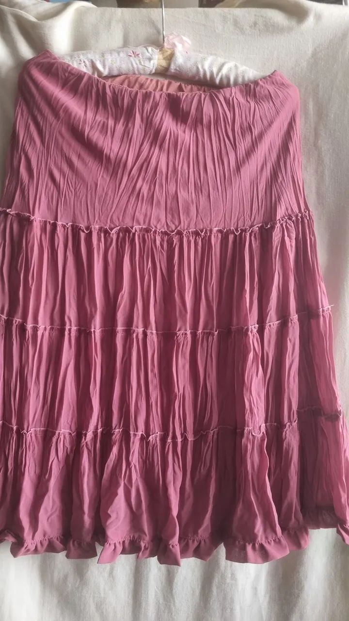 Saia rodade e plissada rosa de musseline M  - Foto 4