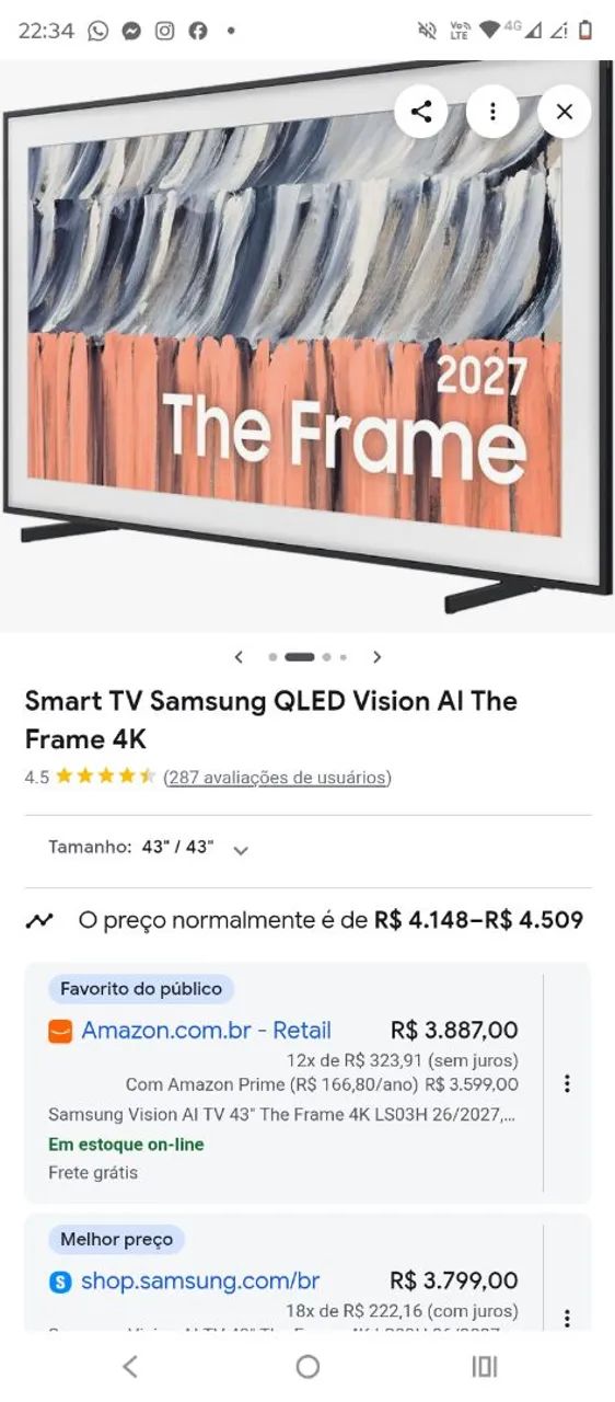 Tv Samsung 43 Esmrt 4k comando de voz 