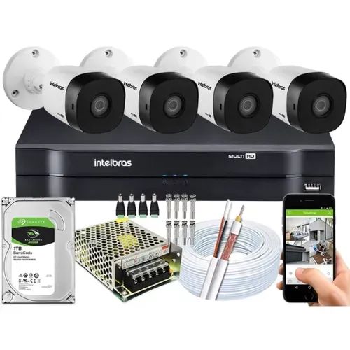 kit 04 camera intel bras 720p hd +acessorios e 100mts de cabeamento