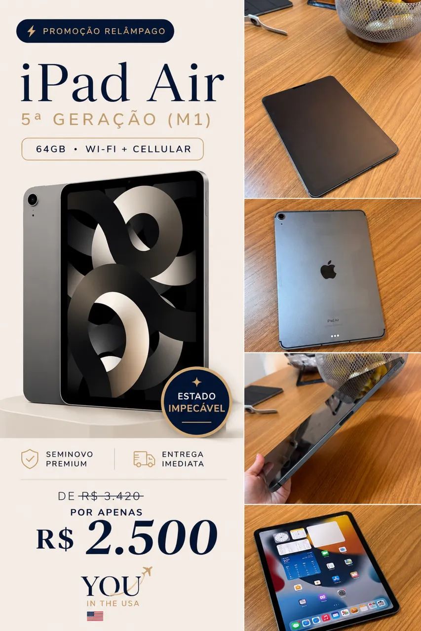 iPad Air 5 M1 64GB Wi-Fi + Cellular | Impecável