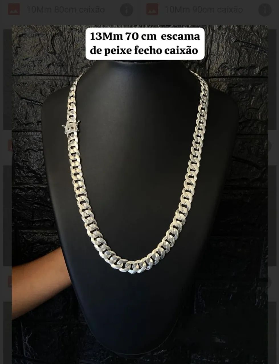 Corrente  de prata 13mm com 70 cm 