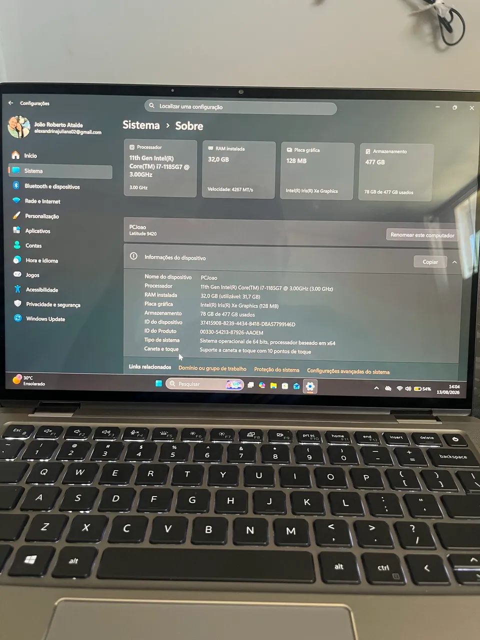 Notebook Dell Latitude 9420 2 em 1 || 32gb de RAM || Ssd 477 gb || Intel i7 11ª gen   - Foto 2