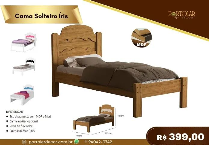 Cama solteiro Íris, a pronta entrega 