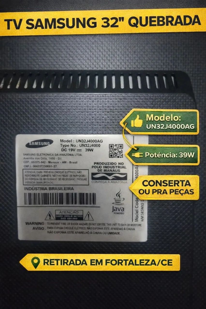 TV Samsung 32" com tela quebrada - Foto 2