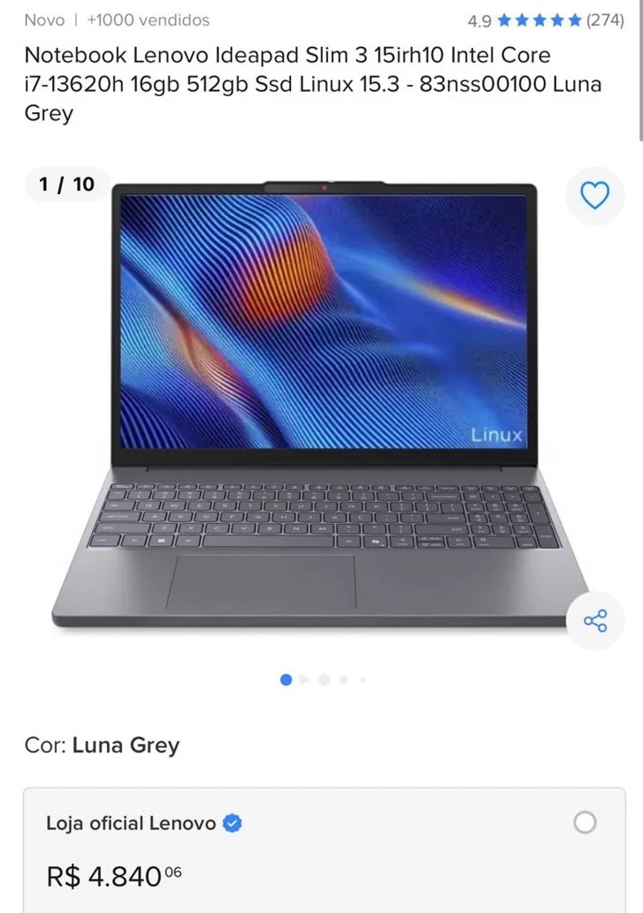 Notebook Lenovo i7 lacrado 