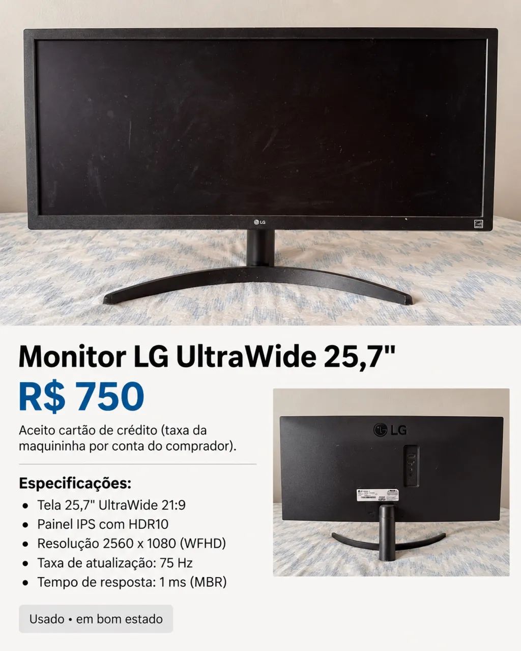 Monitor LG Ultrawide 25,7 polegadas