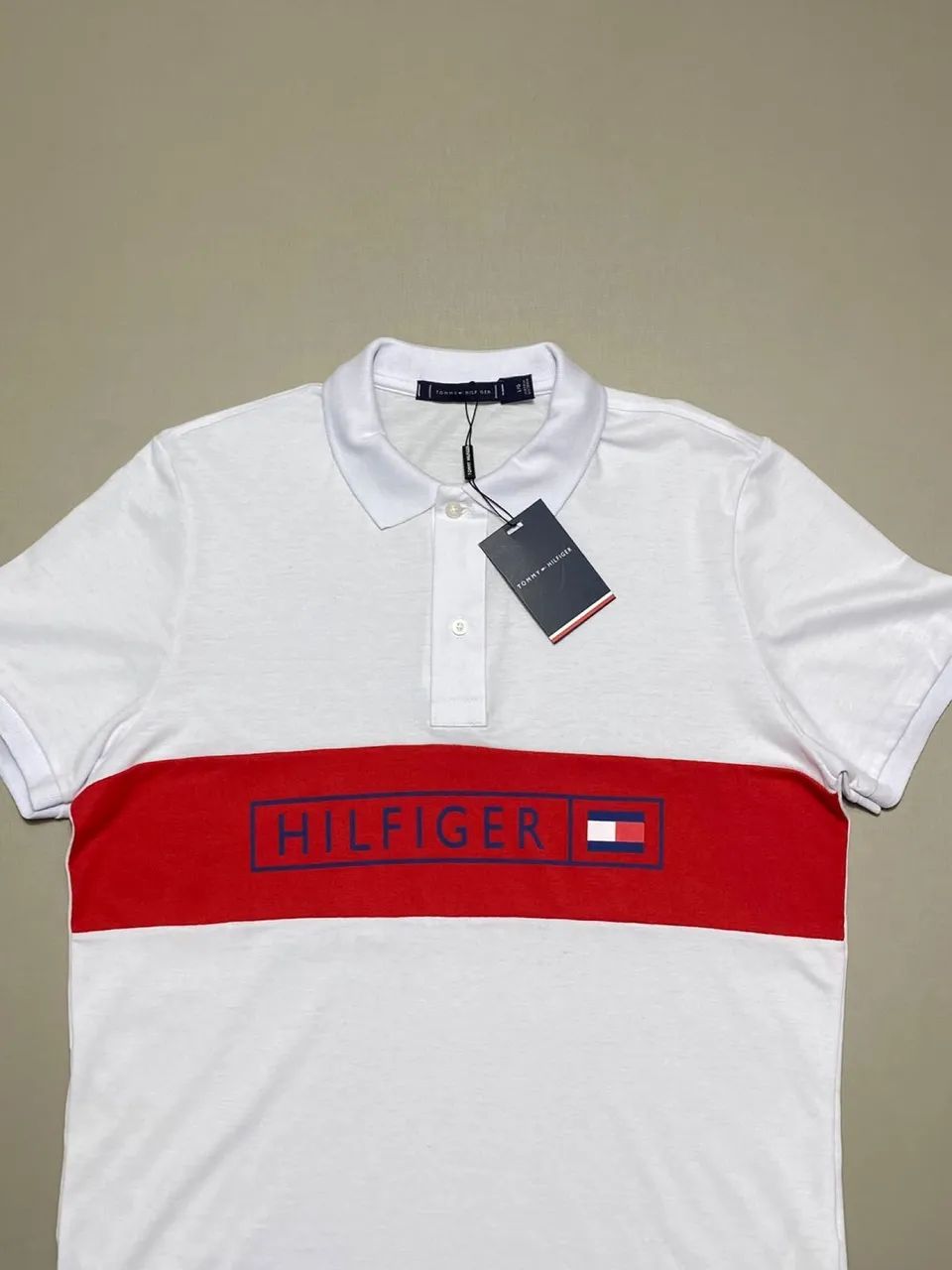 Camiseta Polo TH Branco/Vermelho - Foto 2
