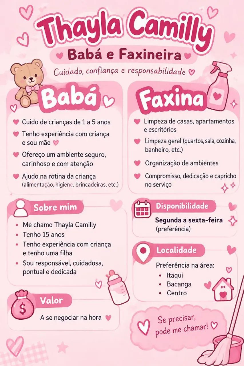 TRABALHO COMO BABÁ E FAXINEIRA 