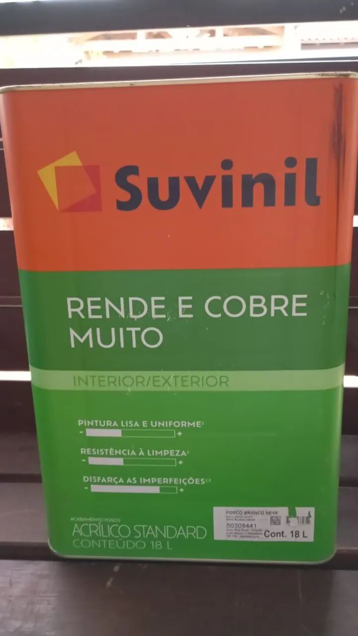 Tinta acrílica fosca Suvinil 18l cor branca lacrada
