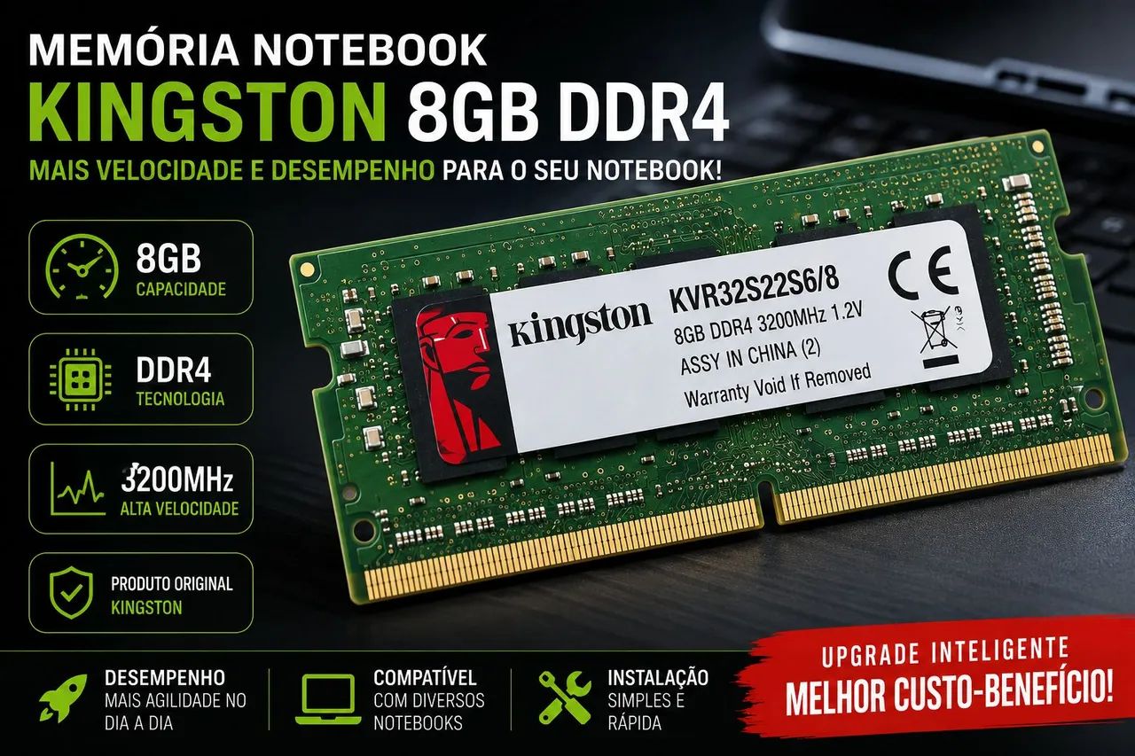 Memória Notebook Kingston 8GB DDR4 - Alto Desempenho! - Memória