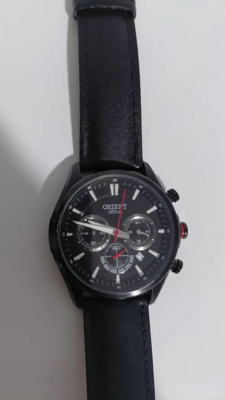 Relógio Orient preto cronógrafo masculino +pulseira nova<br> - Foto 3