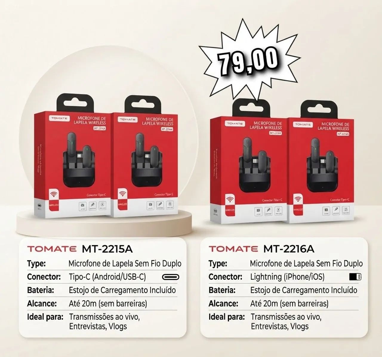 Microfone de lapela sem fio Tomate MT-2216A.