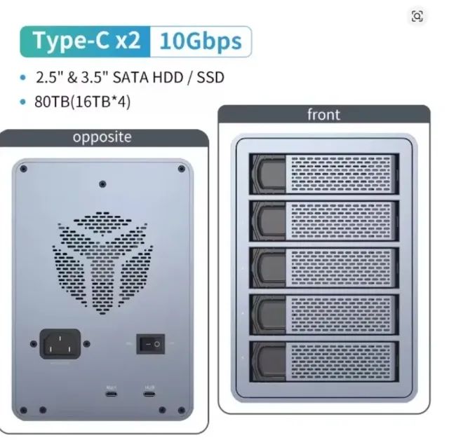 100Tb HD Externo Yottamaster case 5 baias USB Tipo C ou Tipo A - Foto 4