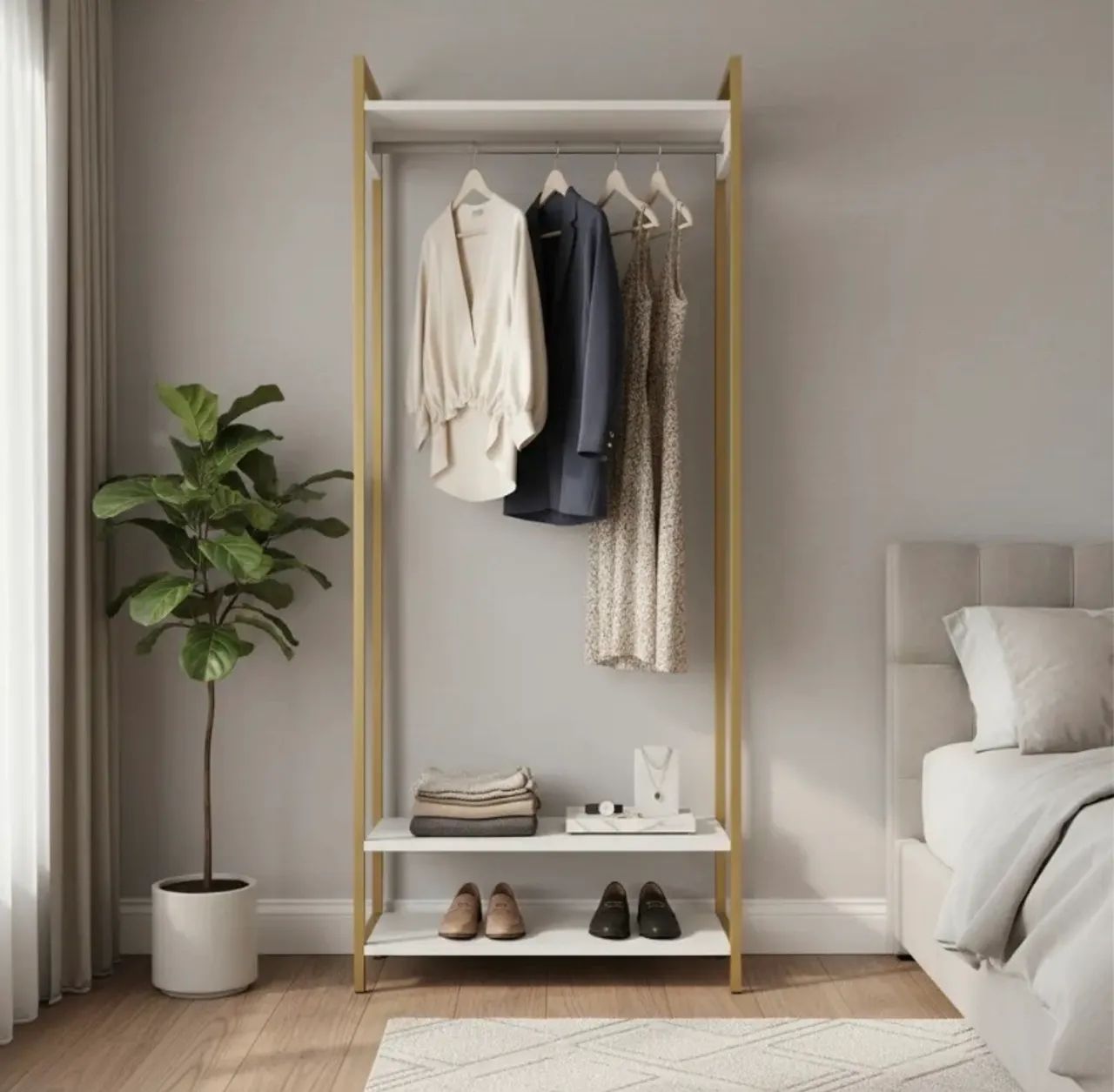 Closet Aberto com Cabideiro e 2 Prateleira