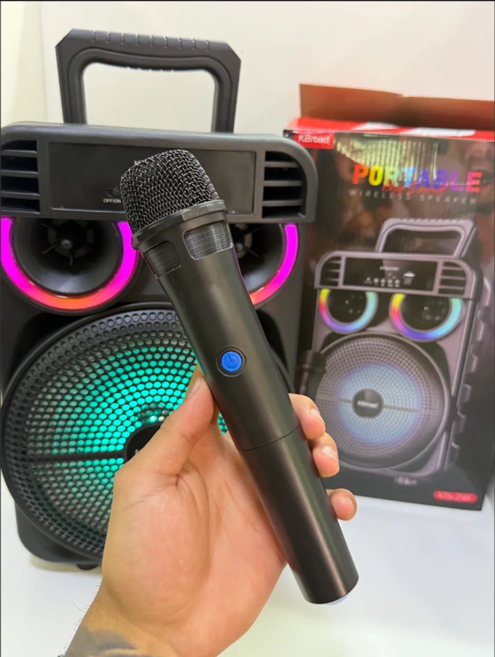Caixa Som Grande Karaoke 1 Microfone Sem Fio Bluetooth - Foto 2