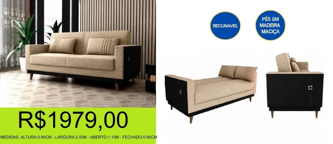 sofá - cama - pés em madeira maciça - compre hoje e receba em até 72 horas 