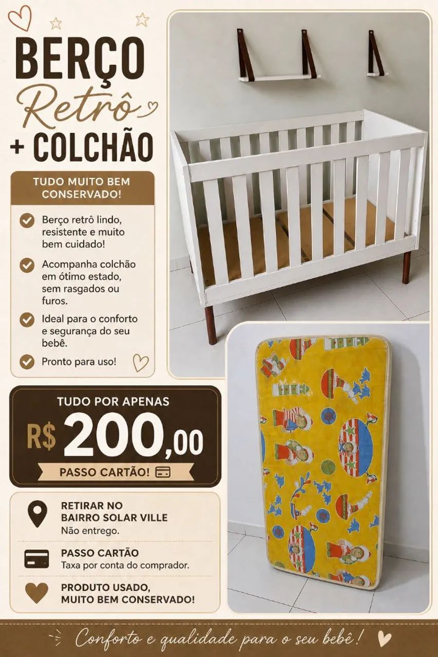 Berço com colchão ótimo estado de conservação 