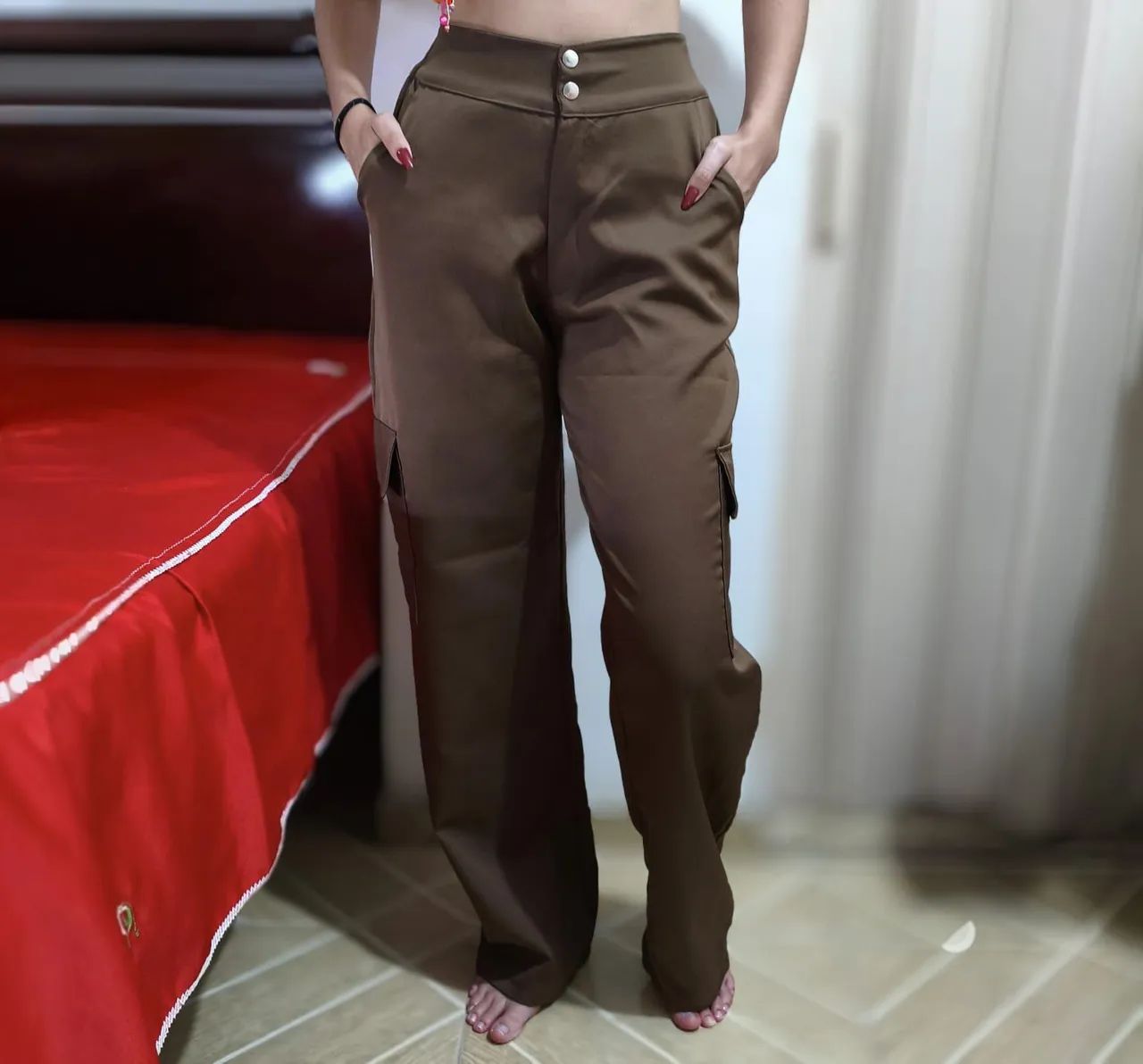 Calça Pantalona Marrom Cargo - Alfaiataria