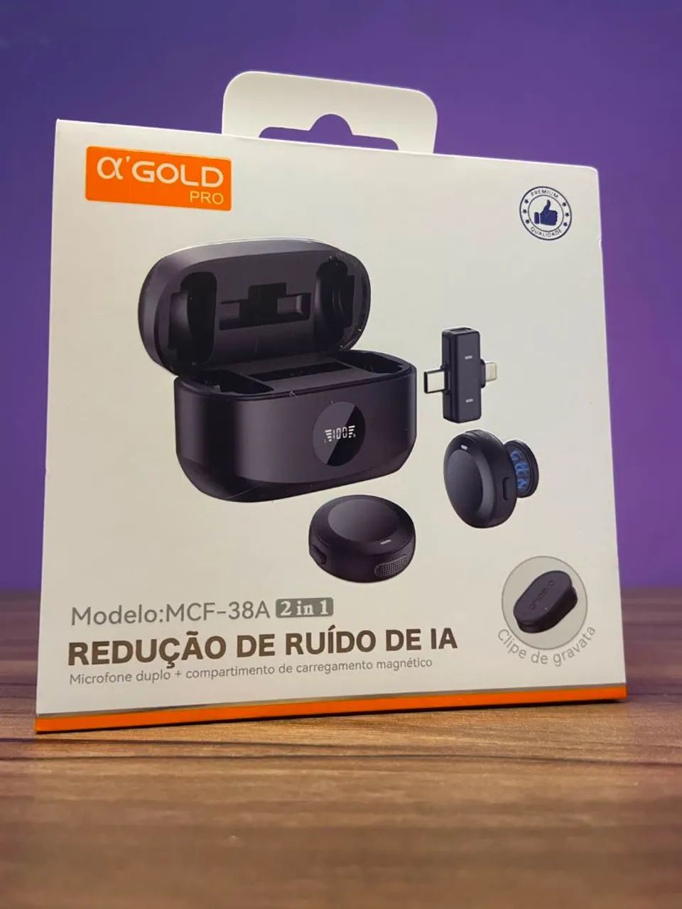 Microfone Lapela Duplo sem Fio MCF-38A Gold - Foto 4
