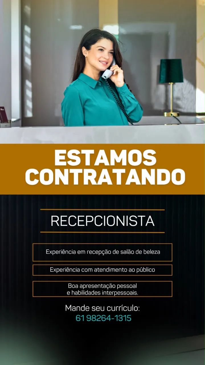 Vaga para recepcionista salão noroeste