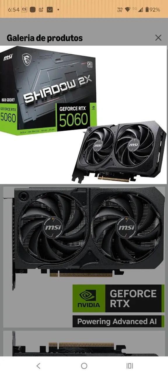 Placa de vídeo msi rtx 5060 shadow 2 oc 8gb - Foto 4