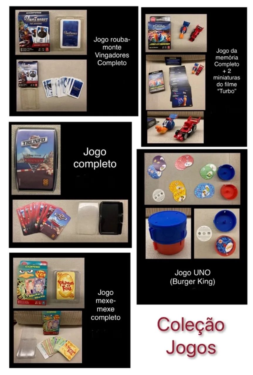 Coleção jogos cartas e 2 miniaturas