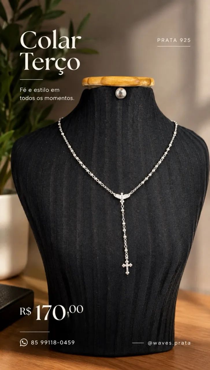 Colar Terço Prata 925 - Foto 3