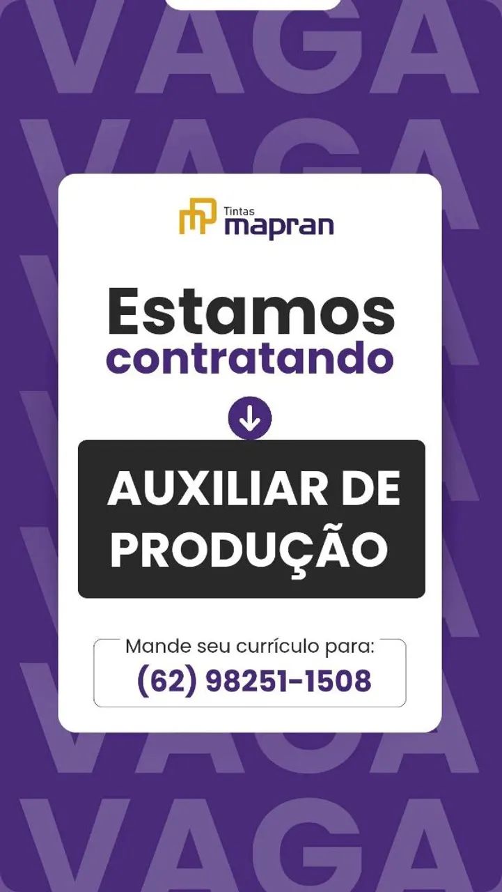 Vaga Auxiliar de Produção 