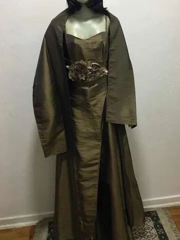 Vestido Alfaiataria Longo Ouro Velho Tamanho P Impecável - Foto 4