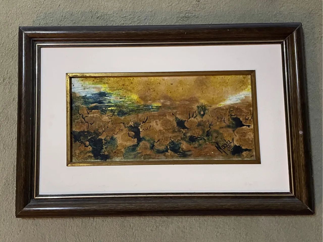 Quadro belíssimo rústico a oleo com  Obra de MAGDA 1976 com paisagem abstrata