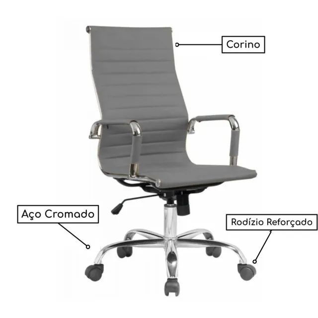 Cadeira Presidente Charles Eames Esteirinha Cinza Conforto Ergonômica Modelo 32881 - Foto 2