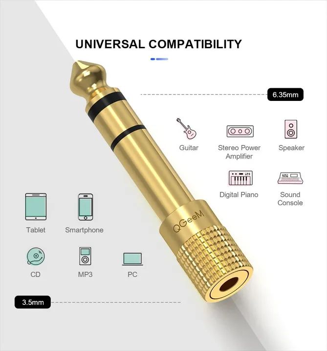 Adaptador P2 para P10 - Conector de Áudio Dourado - p/ Fone De Retorno- Stereo - Áudio  - Foto 2