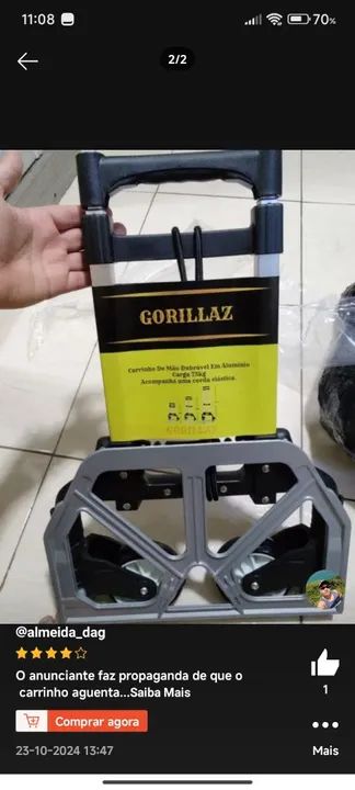 Carrinho de mão Gorillaz - Carga até 100kg - Foto 2