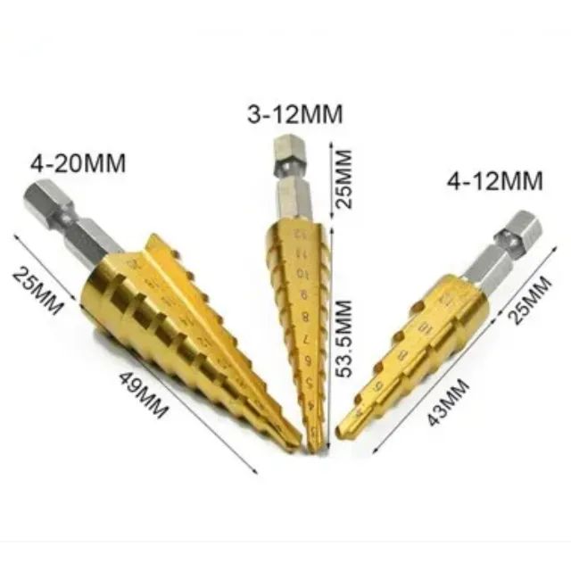  Brocas Escalonadas de Titânio de 4mm a 20mm - Kit com 3 Brocas _ FE45  - Foto 4