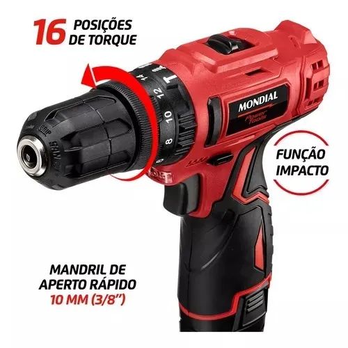 Parafusadeira Furadeira Martelete S Fio 12v C/maleta Mondial - Foto 2