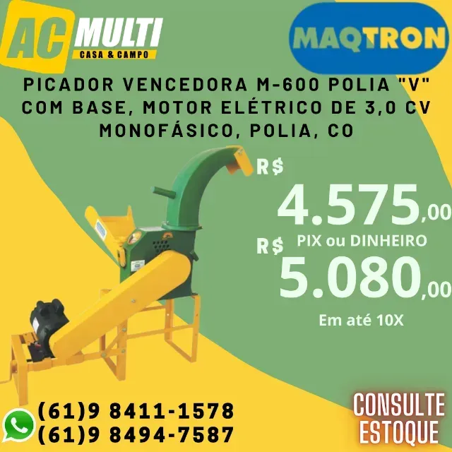 Picador Vencedora M-600 polia "V" com base, motor elétrico de 3,0 cv Monofásico, polia,