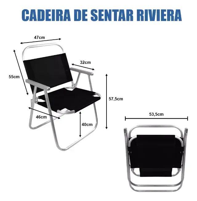 Cadeira De Praia Alumínio Riviera Até 130kg Cor Preto - Foto 3