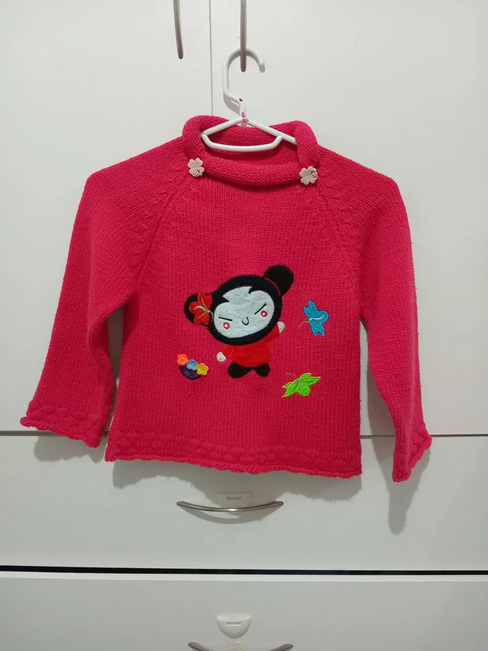 Suéter infantil rosa com estampa Pucca