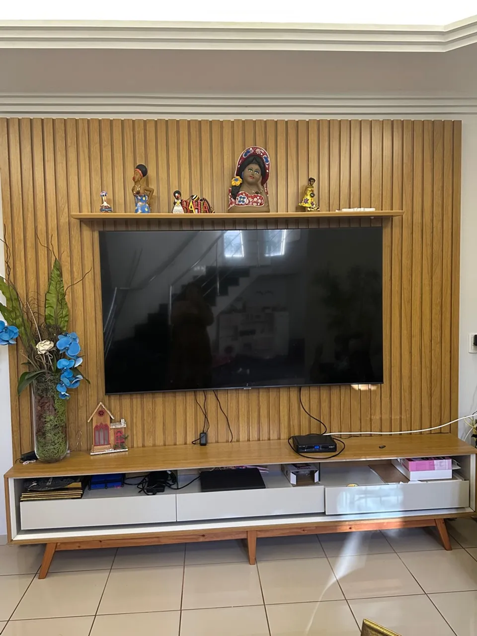 Painel de TV moderno de MDF com rack