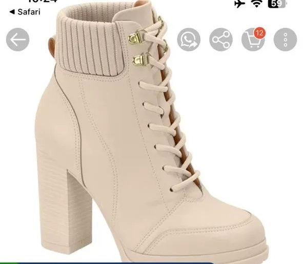 Bota Feminina em Couro Off White Salto Bloco usada duas vez
