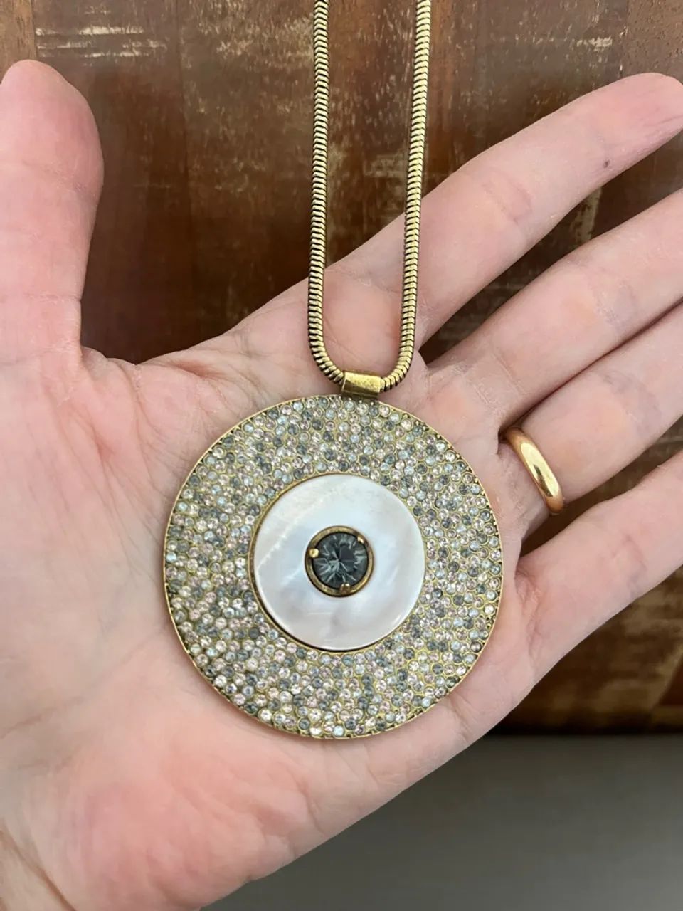 Cordão Colar MANDALA Camila Klein olho grego dourado envelhecido com pedras