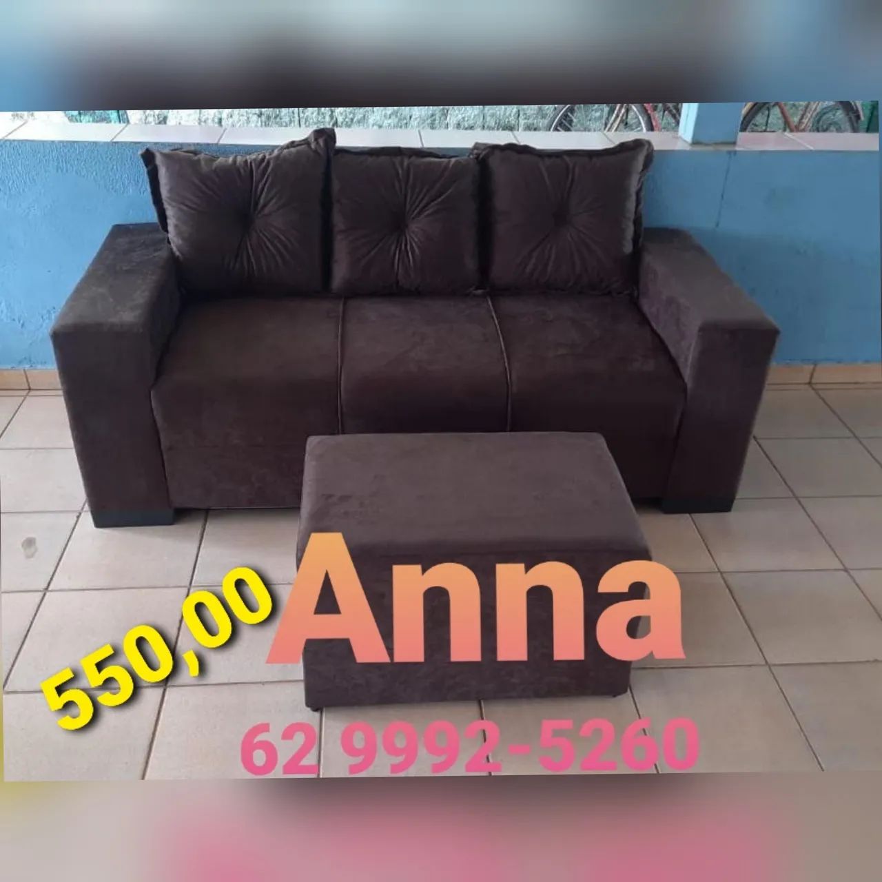 Sofá três lugares _ puff grátis 
